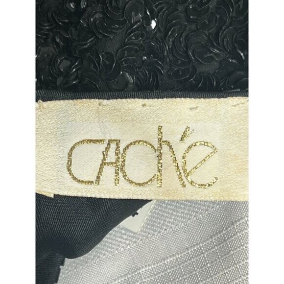 Cache Vintage Silk Black Sequin Textured Cardigan Jacket Women's Medium Formal - Picture 11 of 12